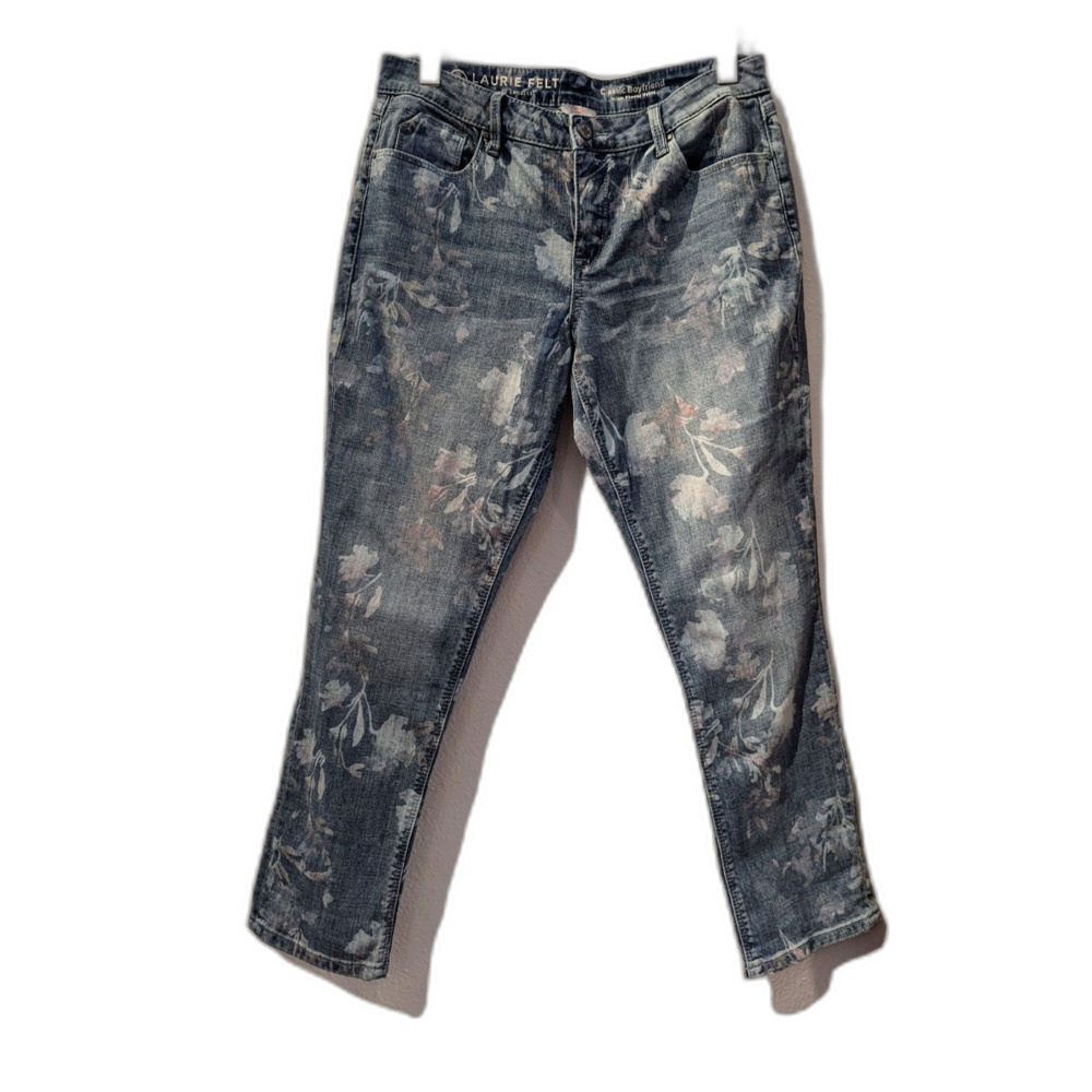 Laurie Felt Women's Boyfriend Jeans with Faded Floral Print - Blue